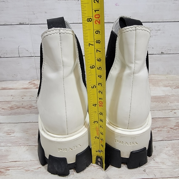Prada Monolith white patent leather lug sole Chelsea boots - Picture 7 of 13